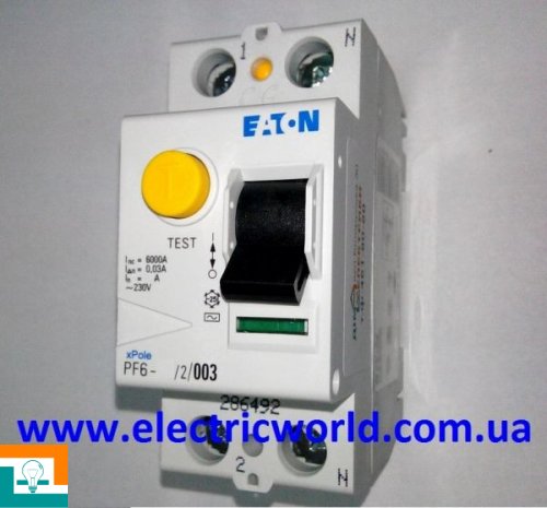 ДИФЕРЕНЦІЙНЕ РЕЛЕ 2-п Eaton 6kA PF6 / 2 40 / 0,03А 286496
