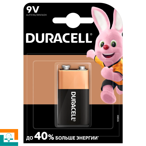 БАТАРЕЙКА щелочная Duracell 9V MN1604 KPN1*10 (Krona 9V)