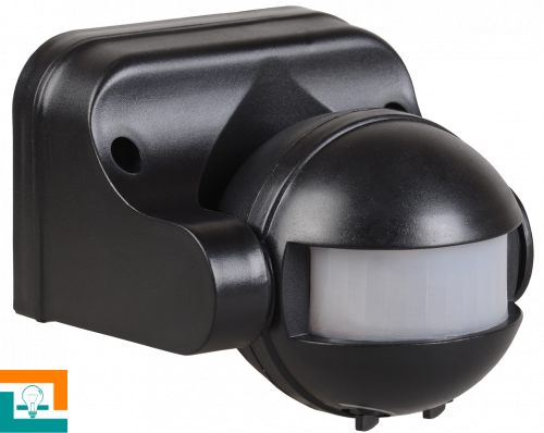 ДАТЧИК ДВИЖЕНИЯ 1100W(600VA) 12м IP44 ІЕК ДД 009 черный 180" LDD10-009-1100-002