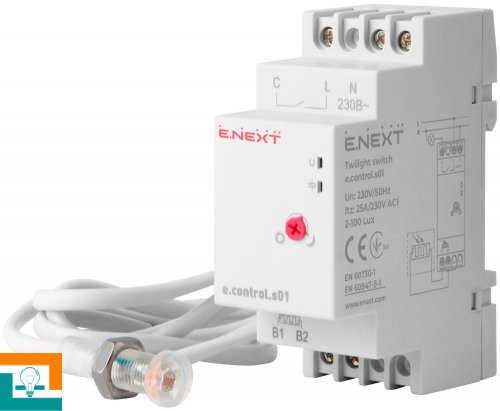 РЕЛЕ сутінкове DIN з зовнішнім датчиком E.Next e.control.s01 i0310014