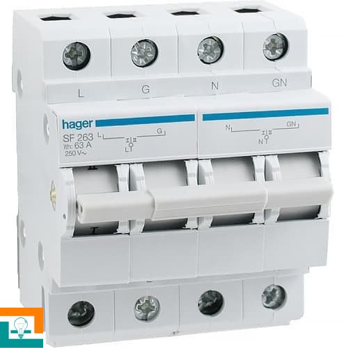 ПЕРЕКЛЮЧАТЕЛЬ ВВОДА РЕЗЕРВА 250V 2-п Hager SF263 63А